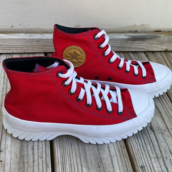LIKE NEW- CONVERSE ALL STAR Hi-Top RED Lugged Sneakers Size M8.5/W10.5 - Picture 5 of 13